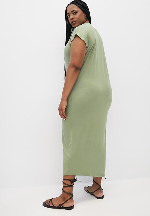 Superbalist - Side pleat column tee dress - green