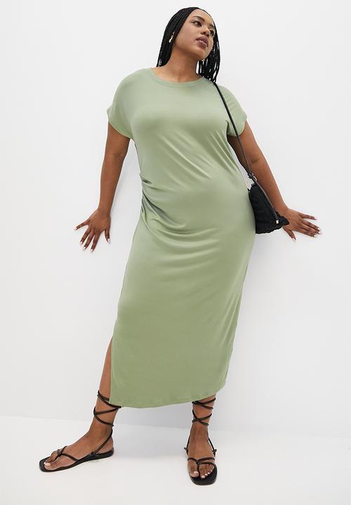 Superbalist - Side pleat column tee dress - green