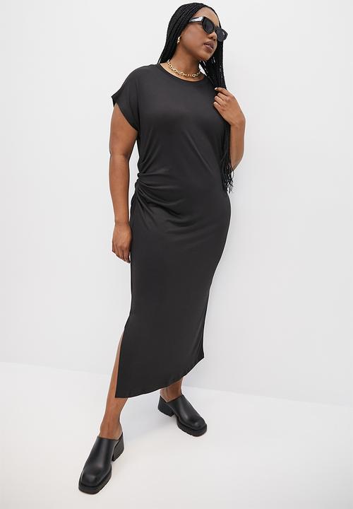 Superbalist - Side pleat column tee dress - black