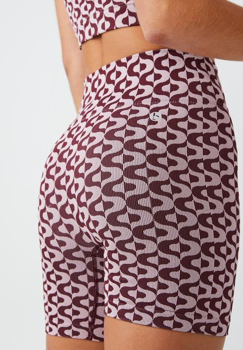 Cotton On - Seamless rib bike short - looping geo burgandy