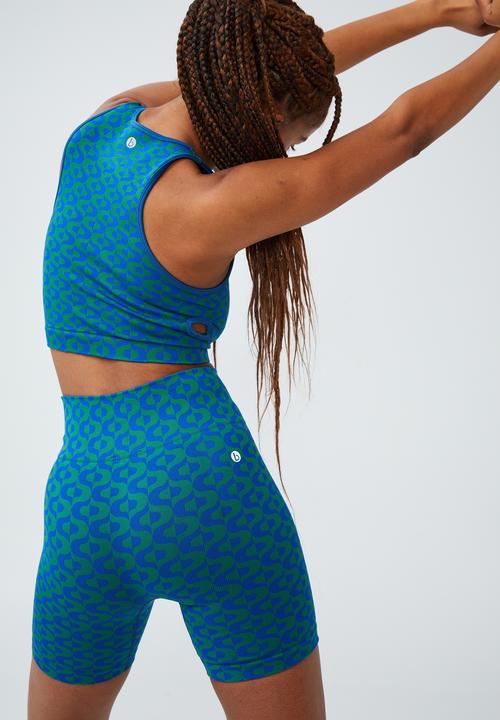 Cotton On - Seamless rib bike short - looping geo verdant green