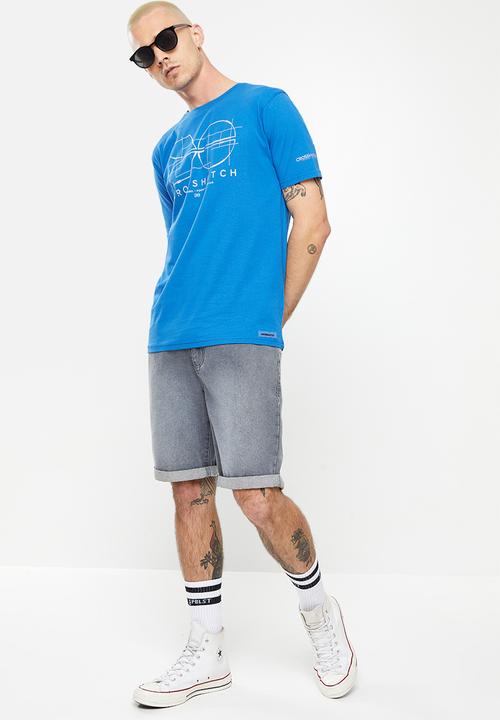 Crosshatch - Fellamere ch reflective symbol print crew tee - blue
