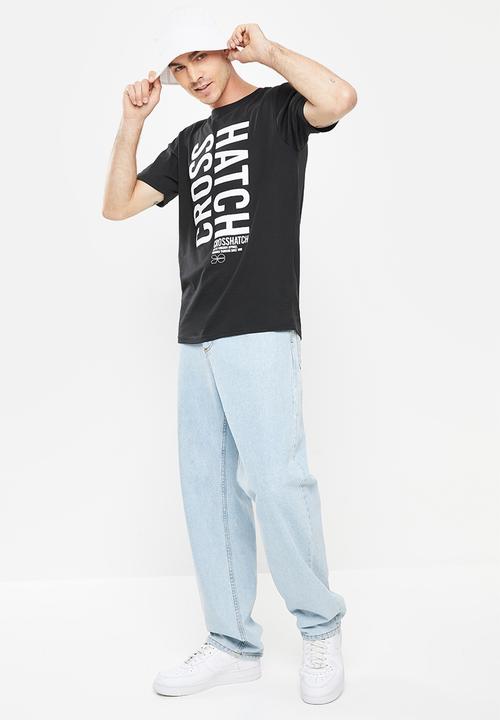 Crosshatch - Flambore ch raised ink sideways printed  crew tee - black