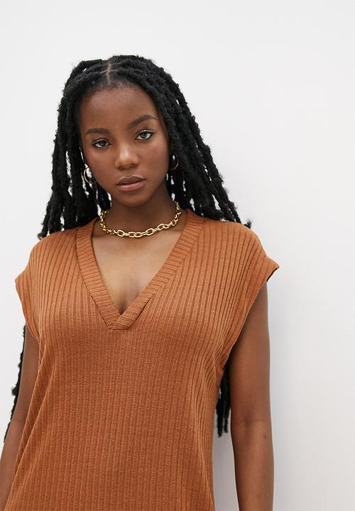 Superbalist - V-neck open back midi - carob brown