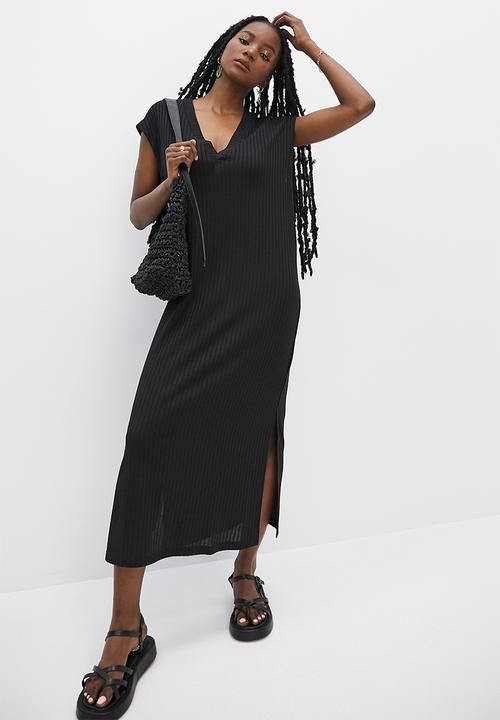 Superbalist - V-neck open back midi - black