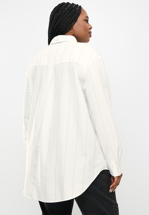 Me&B - Plus high collar shirt - stripe