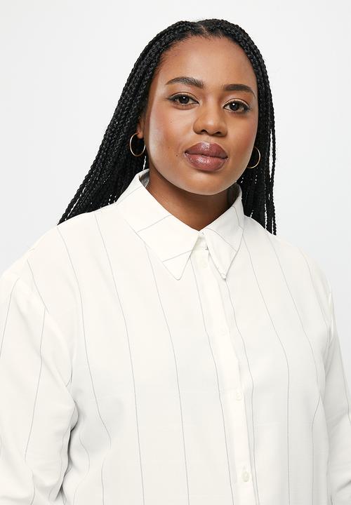 Me&B - Plus high collar shirt - stripe