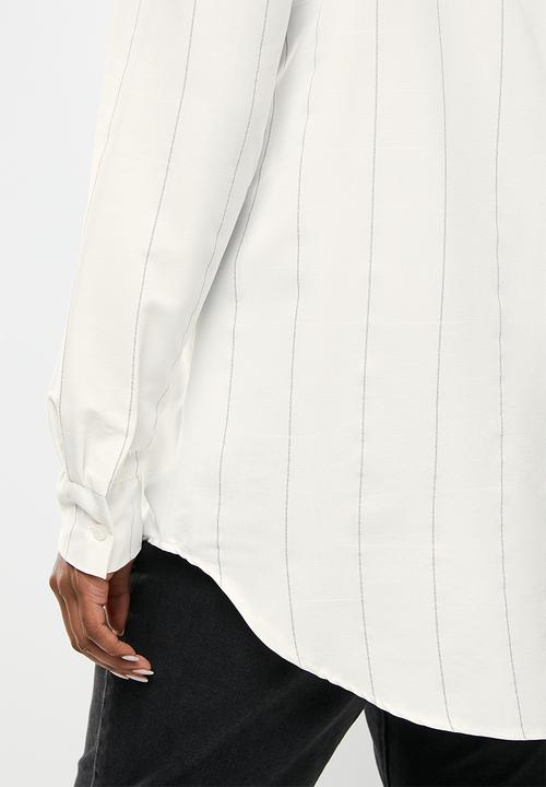 Me&B - Plus high collar shirt - stripe
