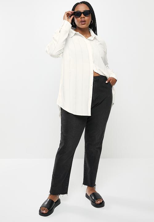 Me&B - Plus high collar shirt - stripe