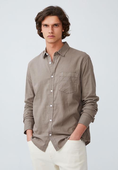 Cotton On - Ashby long sleeve shirt - mushroom