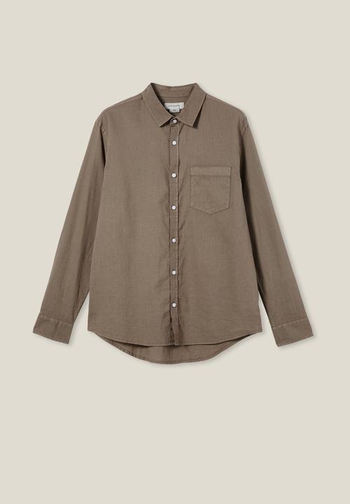 Cotton On - Ashby long sleeve shirt - mushroom