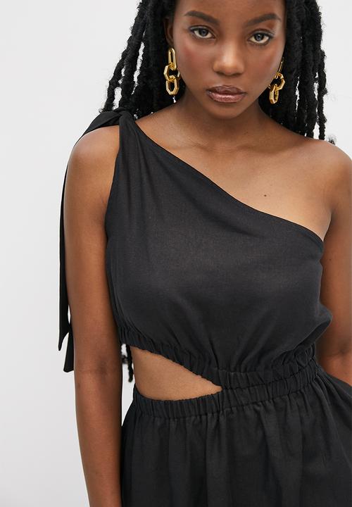 VELVET - Asym mini fit and flare dress with cut out - black