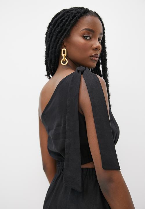 VELVET - Asym mini fit and flare dress with cut out - black