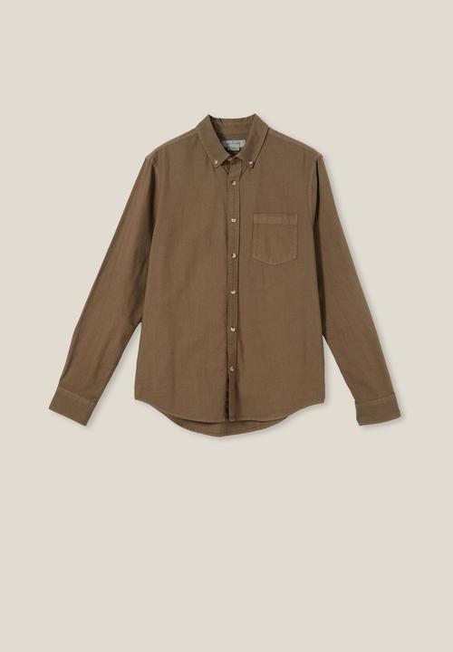 Cotton On - Mayfair long sleeve shirt - vintage washed chocolate