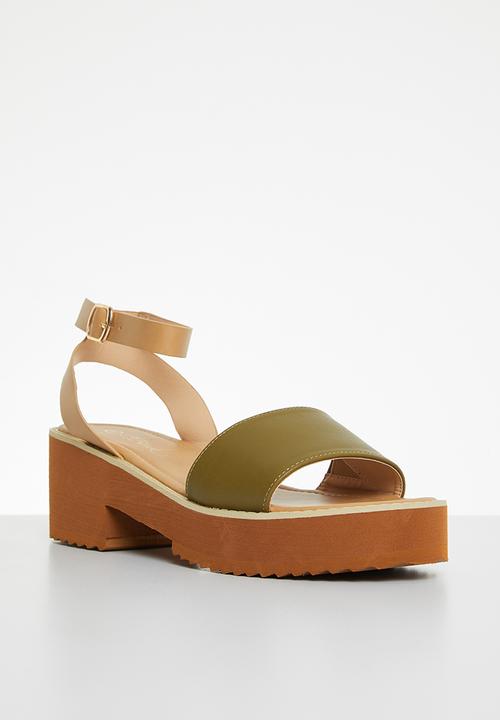 Miss Black - Grunge1 block heel - olive