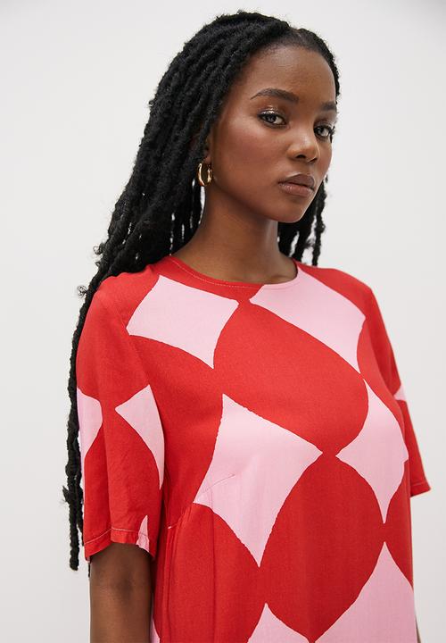 Superbalist - Woven tee dress - red & pink 