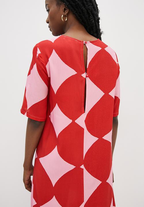 Superbalist - Woven tee dress - red & pink 