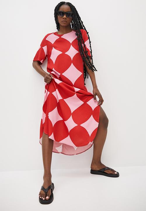Superbalist - Woven tee dress - red & pink 