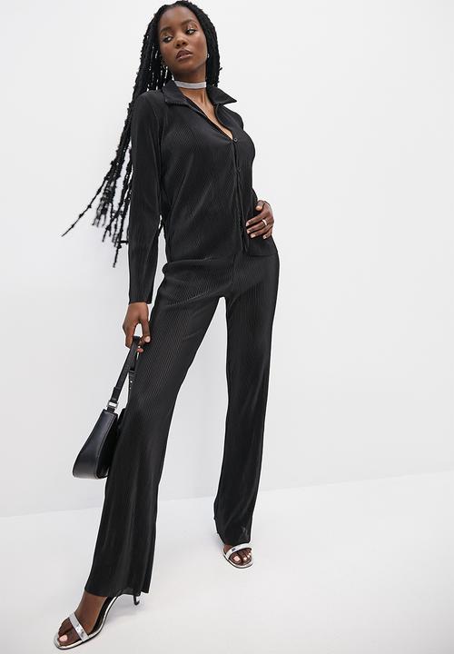 VELVET - Plisse pants - black