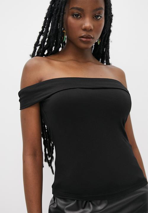 VELVET - Off shoulder ruched top - black