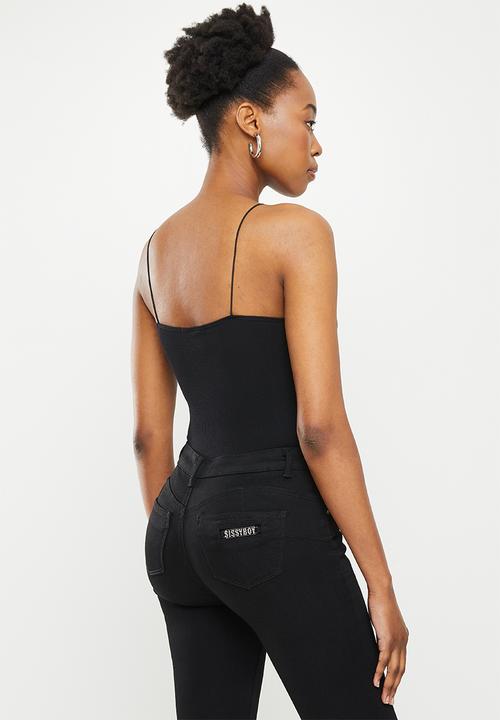 SISSY BOY - Seamless bodysuit with bling logo - black