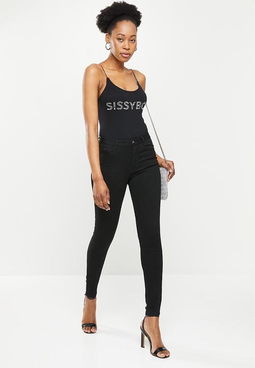 SISSY BOY - Seamless bodysuit with bling logo - black