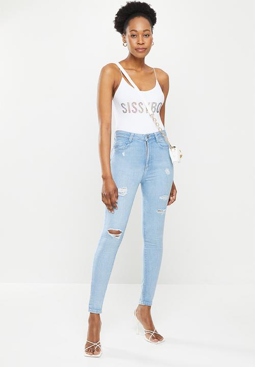 SISSY BOY - Super high rise skinny with rips - sky blue