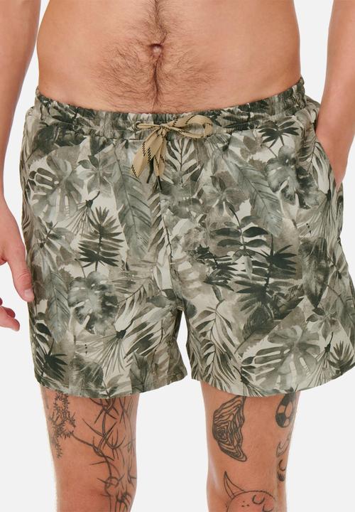 Only & Sons - Ted swim flower shorts - canteen
