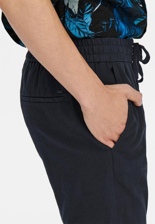Only & Sons - Linus crop linen mix pants - dark navy