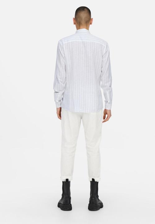 Only & Sons - Caiden stripe linen shirt - white