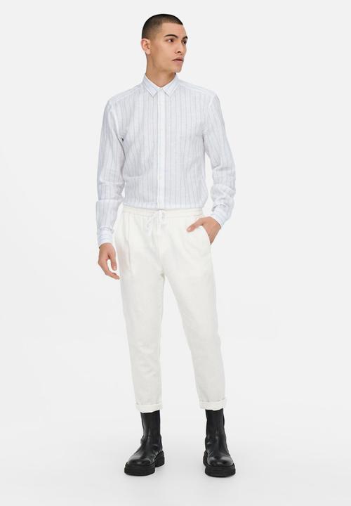 Only & Sons - Caiden stripe linen shirt - white