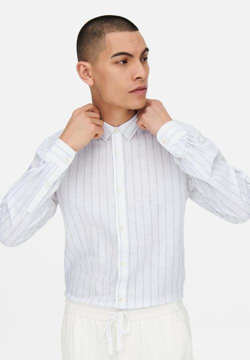 Only & Sons - Caiden stripe linen shirt - white