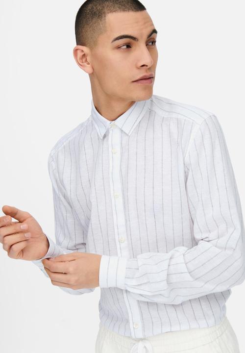 Only & Sons - Caiden stripe linen shirt - white