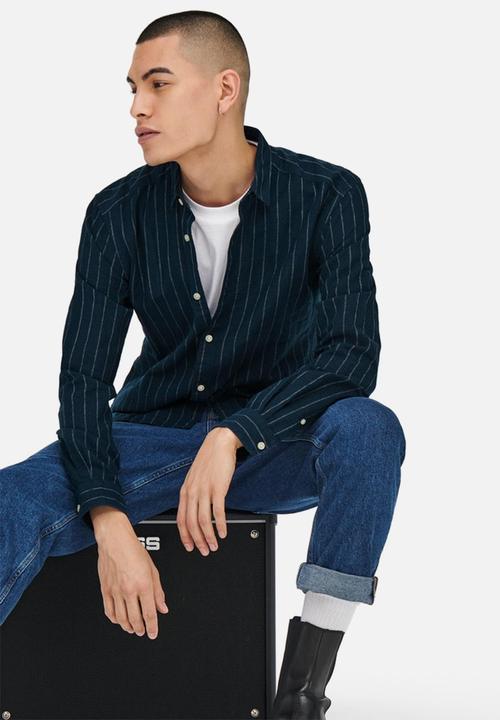 Only & Sons - Caiden stripe linen shirt - dark navy