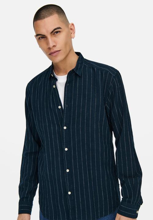 Only & Sons - Caiden stripe linen shirt - dark navy