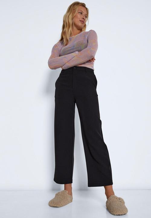 Noisy May - Drewie high waist ankle wide pants - black