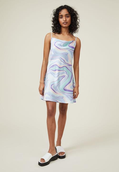 Cotton On - Amalfi cowl mini dress - danni digital haze joy blue