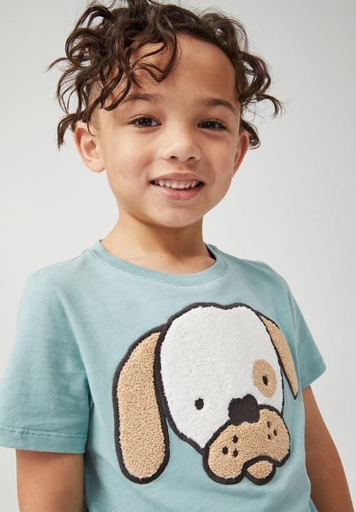 Cotton On - Stevie short sleeve embellished tee - rusty aqua/boucle puppy
