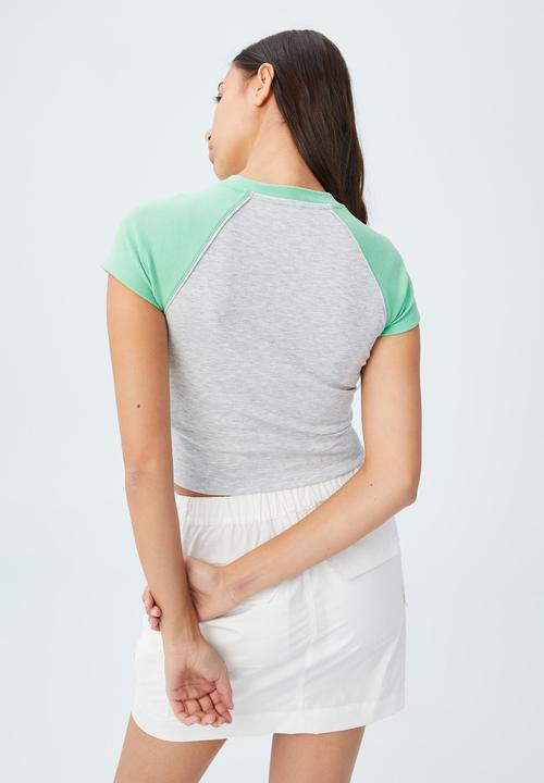 Cotton On - Amber raglan short sleeve tee - light grey marle/ sunfaded green