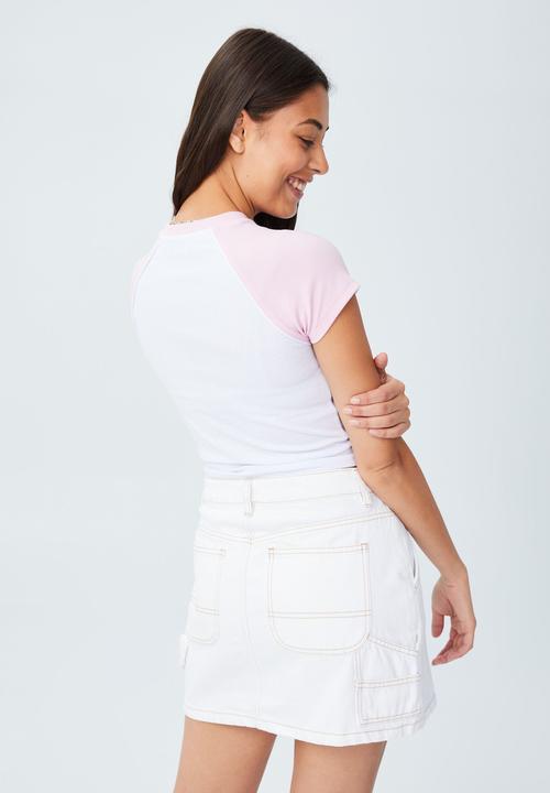 Cotton On - Amber raglan short sleeve tee - white smokey pink