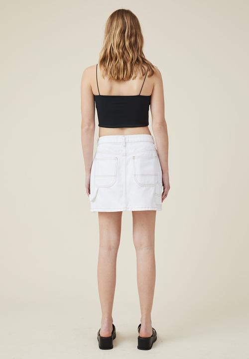 Cotton On - Cargo denim low rise mini skirt - white