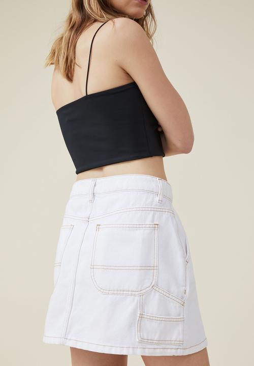 Cotton On - Cargo denim low rise mini skirt - white