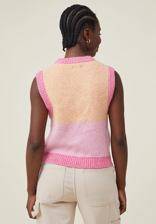 Cotton On - Colour block vest - raspberry pink/retro pink/spring peach colour