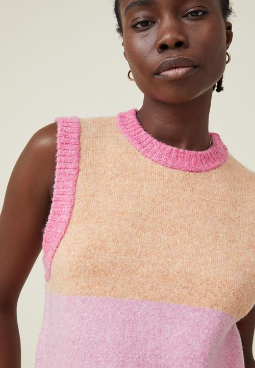 Cotton On - Colour block vest - raspberry pink/retro pink/spring peach colour