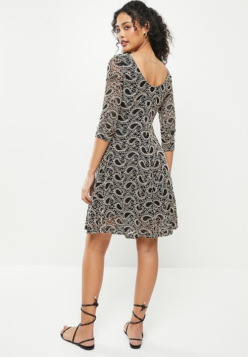 Stella Morgan - Lace fit and flare mini dress - black & ivory