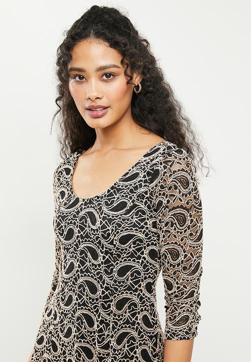 Stella Morgan - Lace fit and flare mini dress - black & ivory