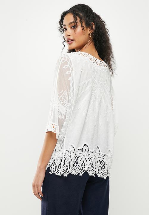 Stella Morgan - Embroidery and lace blouse - white