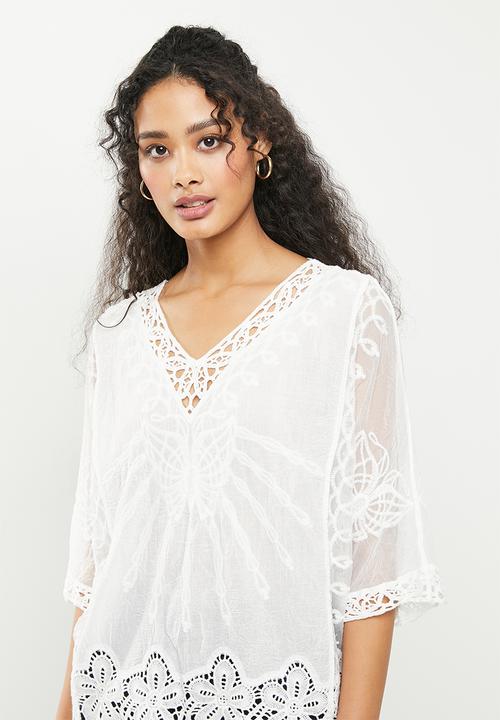 Stella Morgan - Embroidery and lace blouse - white