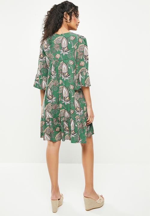 Stella Morgan - 3/4 Sleeve printed summer dress - green