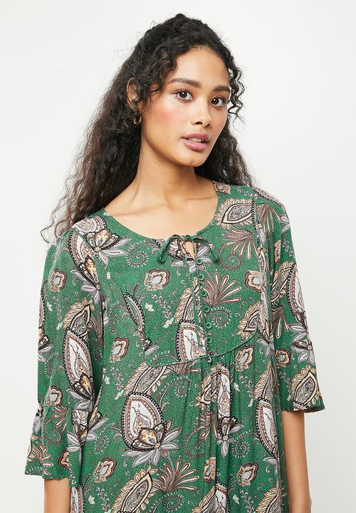 Stella Morgan - 3/4 Sleeve printed summer dress - green